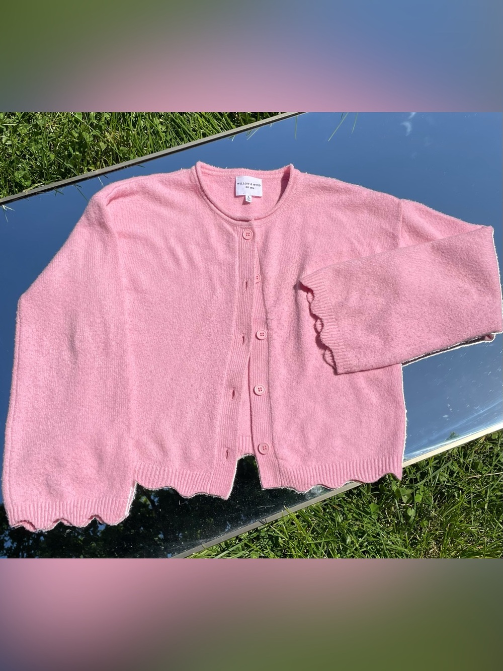 Soft Pink Scallop Hem Button-Front Cardigan